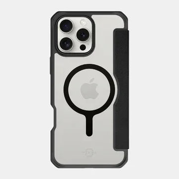 iPhone 16 Pro Max Itskins Hybrid Folio Magsafe Cover - Black Leather - Tashqila iPhone 16 Pro Max Itskins Hybrid Folio Magsafe Cover - Black Leather - Tashqila